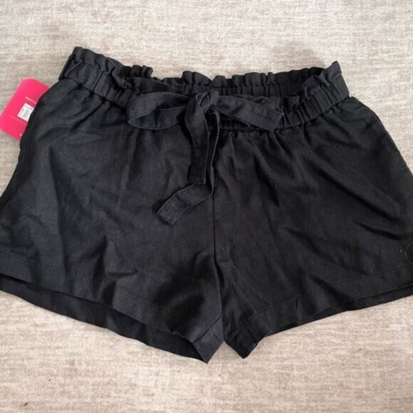 NWT Tie-Front Pull-On Elastic Waist Black Linen Maternity Shorts- large - Picture 4 of 6